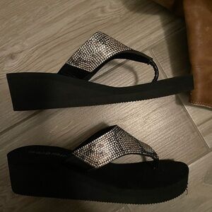 Sparkle wedge flip flops